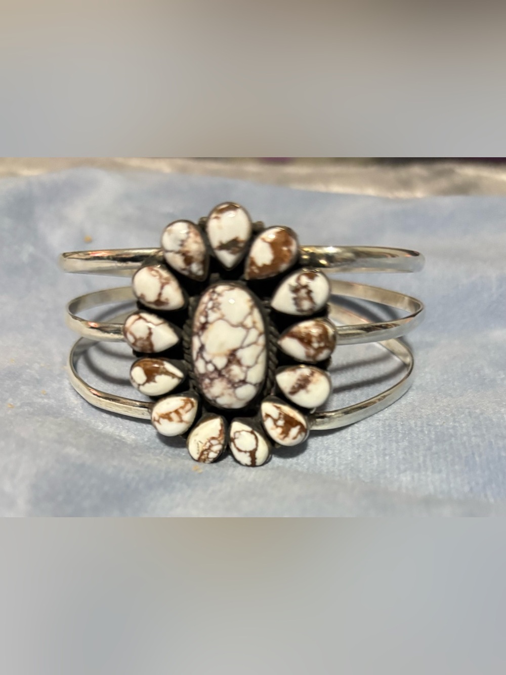 Wild Horse Turquoise Flower Cuff Bracelet .925 Sterling Silver